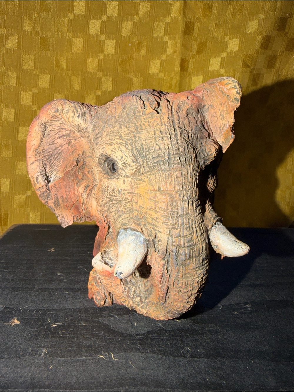 Rustic Elephant Head Figurine